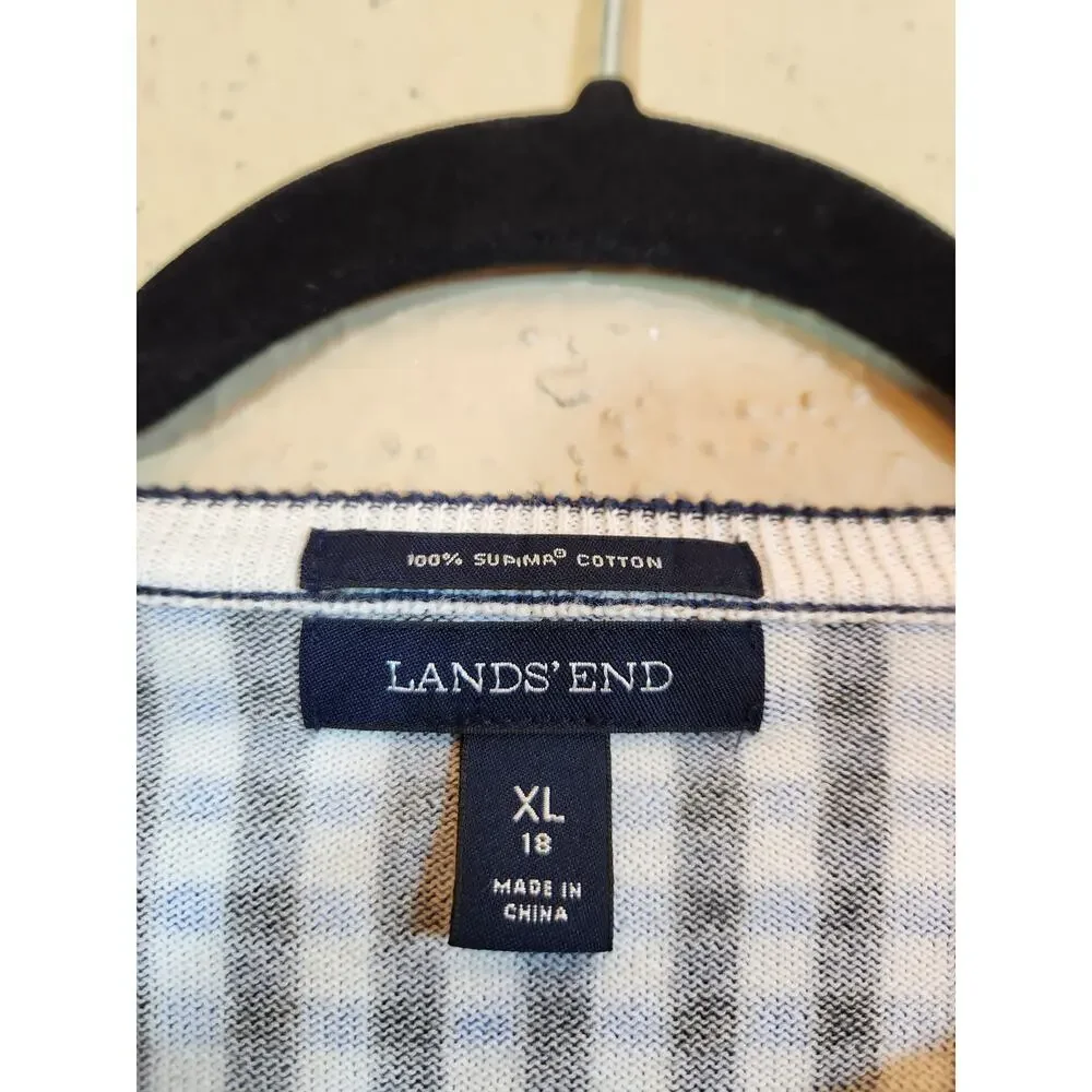 Lands' End Women's Multicolor Criss Cross Check Button‎ Front Cardigan Size XL